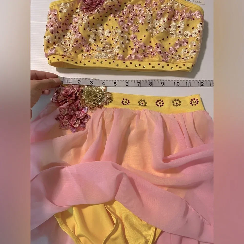Glamour solo dance costume 5378 pastel yellow pink 2 piece lyrical skirt top MA
